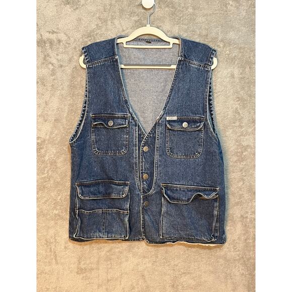 cigarette vest VTG Camel Cigarettes Status Denim Vest Large Tactical Hunting Multi Pockets